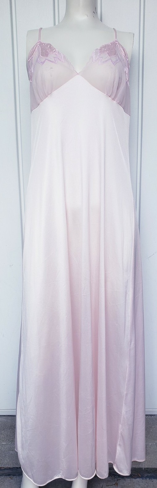 Vintage ValMode Pink Floral Chiffon Embroidered Nightgown Size Large Fairy Fem