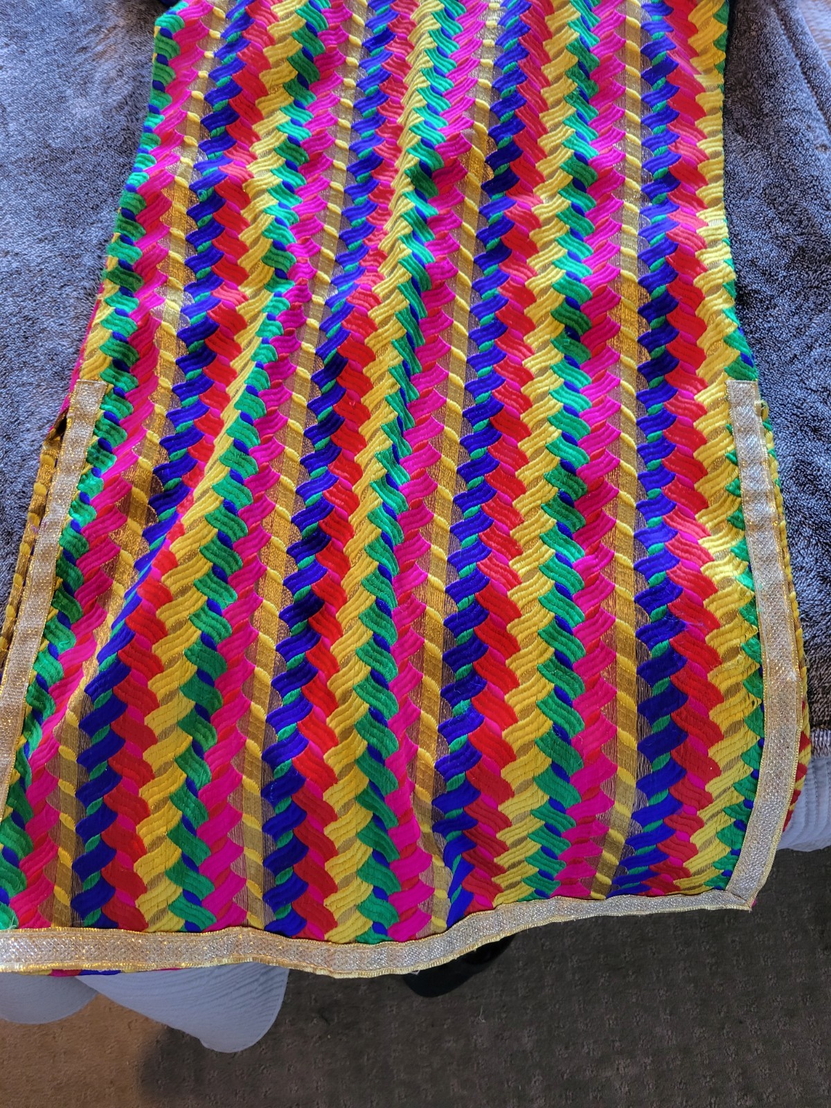 VINTAGE COLORFUL KAFTAN MINI DRESS MULTICOLOR WITH GOLD DETAILS SIZE M