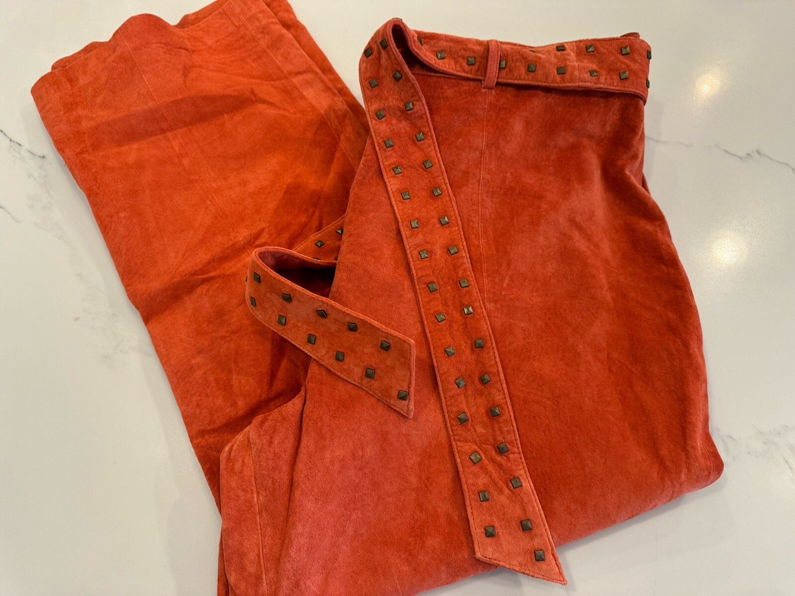 VTG 1990s Terry Lewis 100% Leather Suede Pants Sz. 20p NWT Cooper / Orange NWT !
