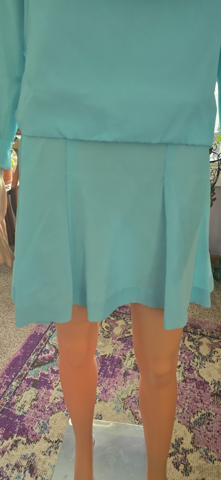 VTG 70s 80s Aqua Blue Long Sleeve Dress Set Size 9 Ruffle Flared Skirt Tiered