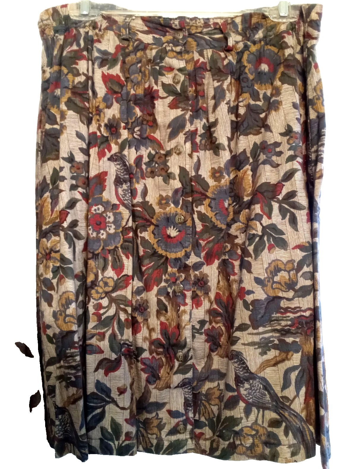 Bushwacker USA Womens Blouse & Skirt SUIT size L Floral Bird Pattern VTG Outfit