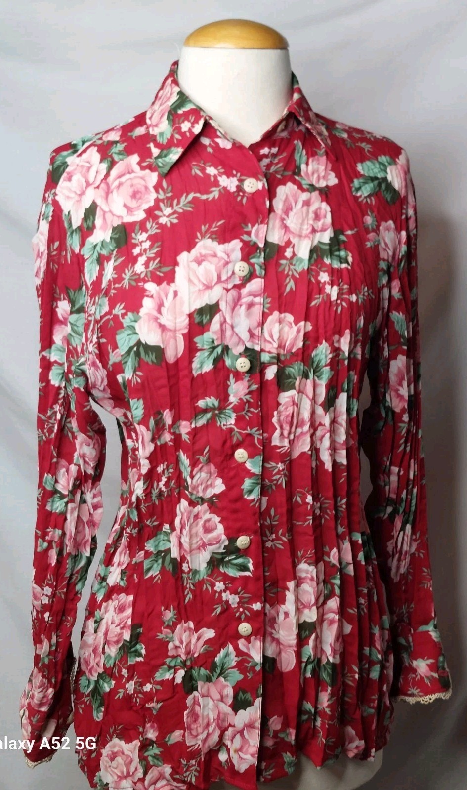 Vintage GUESS Jeans Floral Blouse USA S Red Pink Roses Button Up 90s Cottagecore