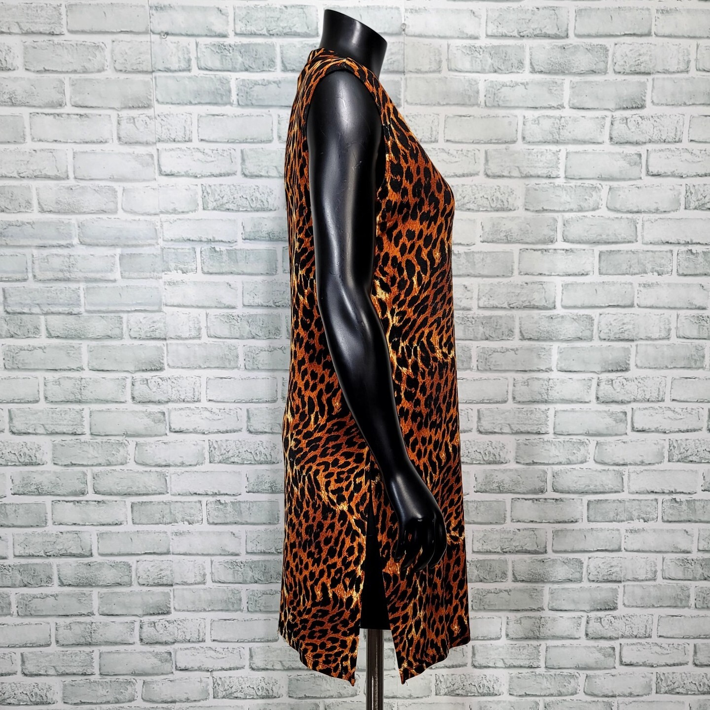 Vintage 90s Carol USA Womens M Leopard Slinky Stretchy Mack Neck Sleeveless