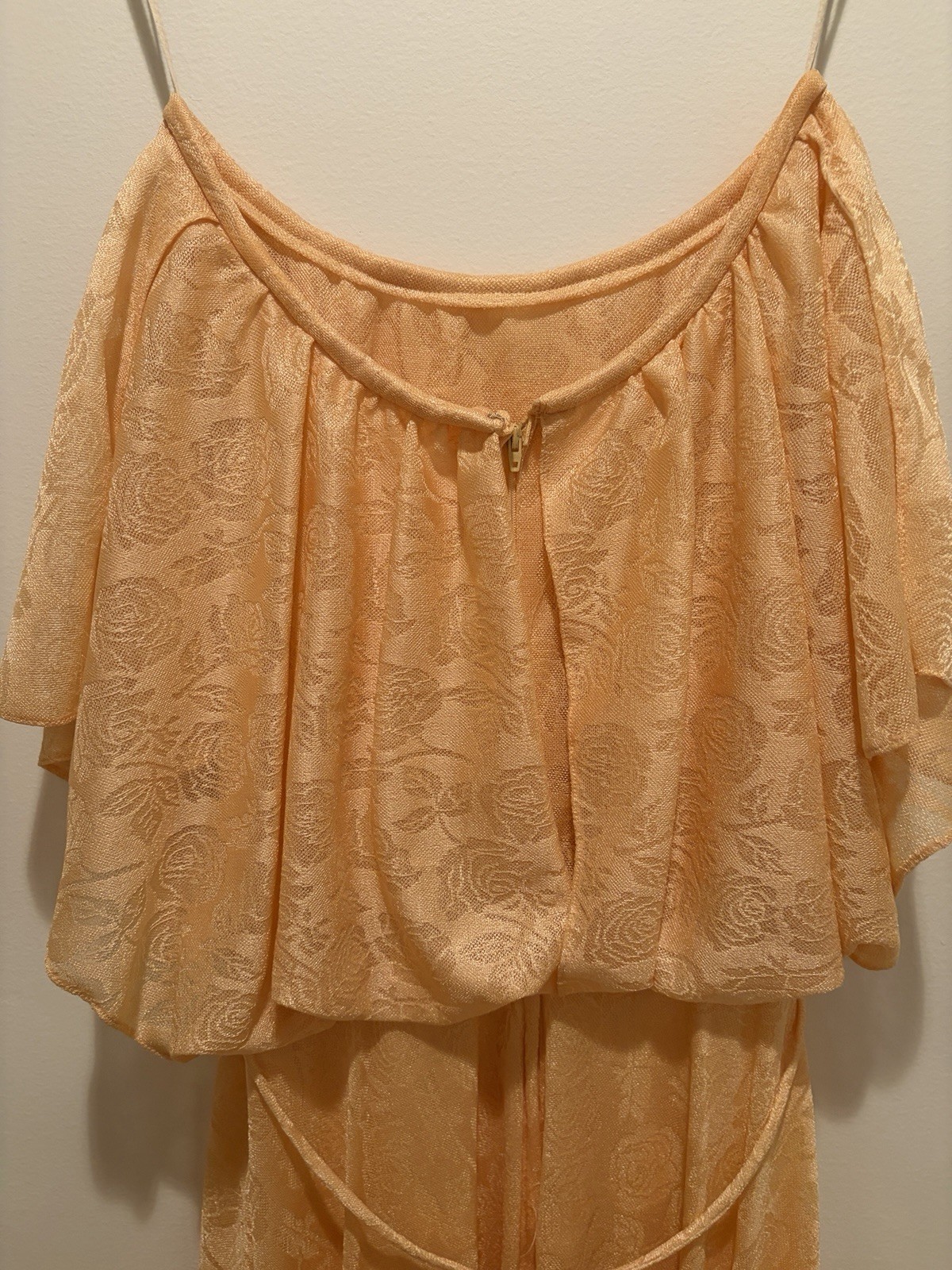 Vtg 70s-80’s Gold Rose Overlay Blouson Maxi Dress Floral Prairie Romantic