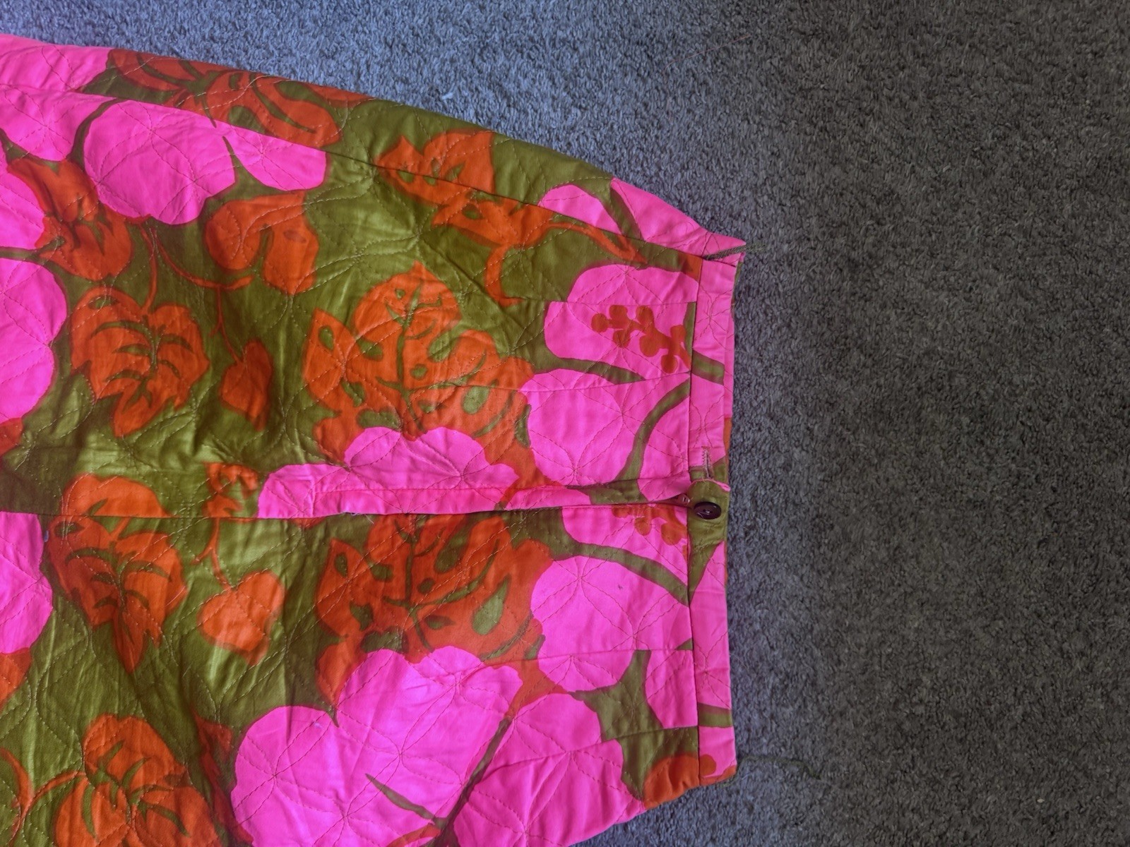 Vtg 60s 70s Phil Rose of California Quilted Maxi Skirt Pink Hibiscus Tiki Retro