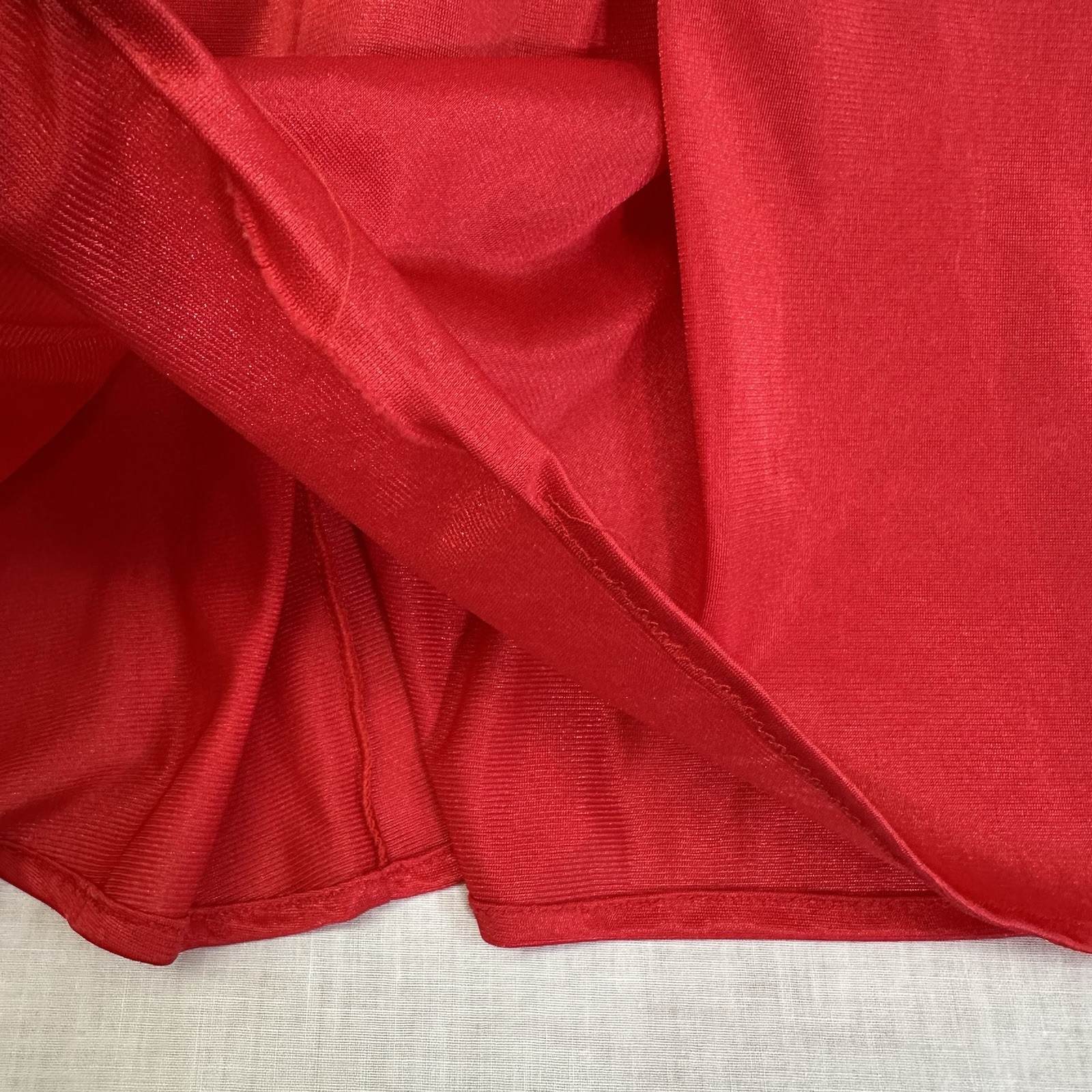 Vintage Finesse Red Silky Nightgown S-L Embroidered Front Yoke USA
