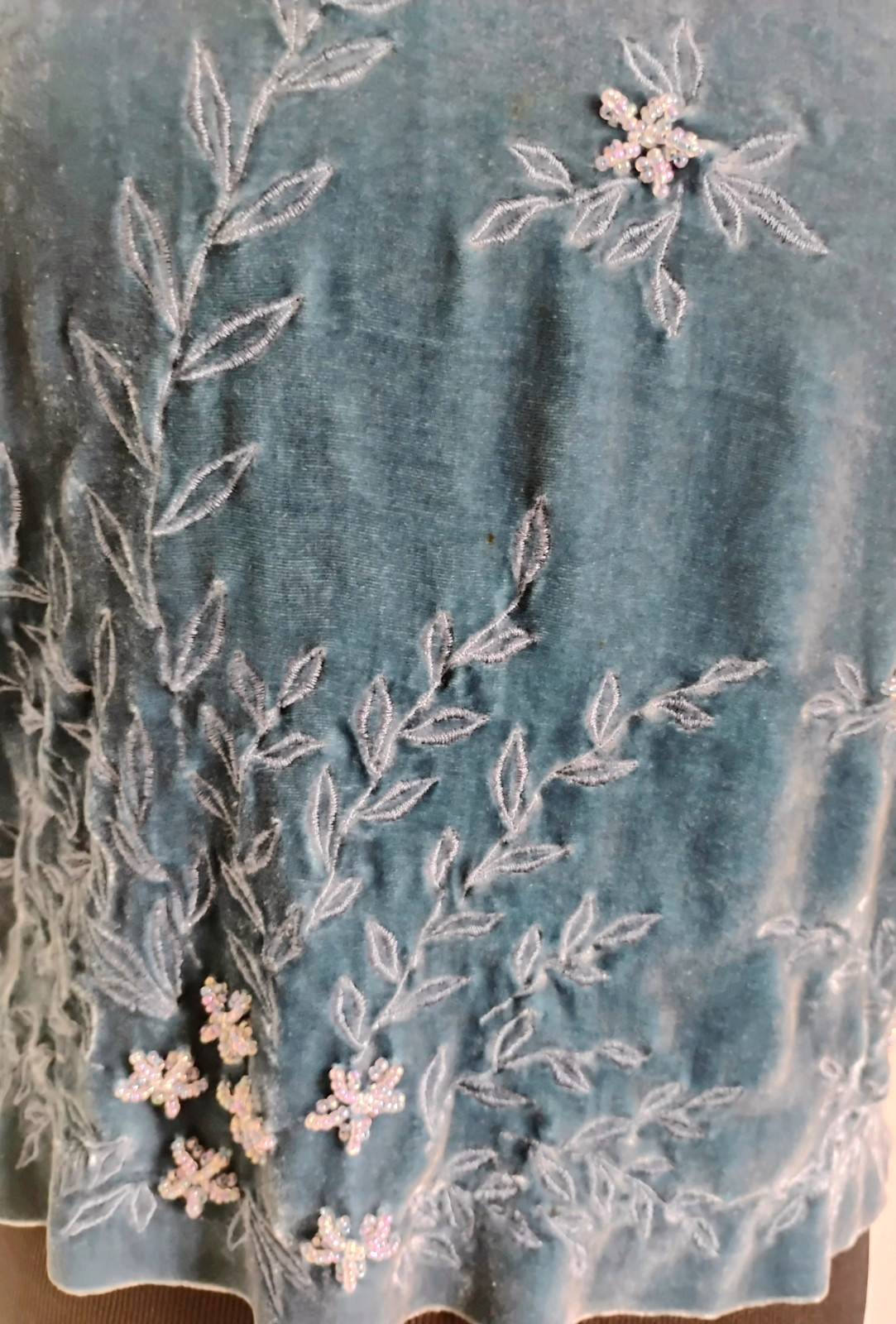 Vintage Field & Manor Teal Velvet beaded & embellished Top Size 8