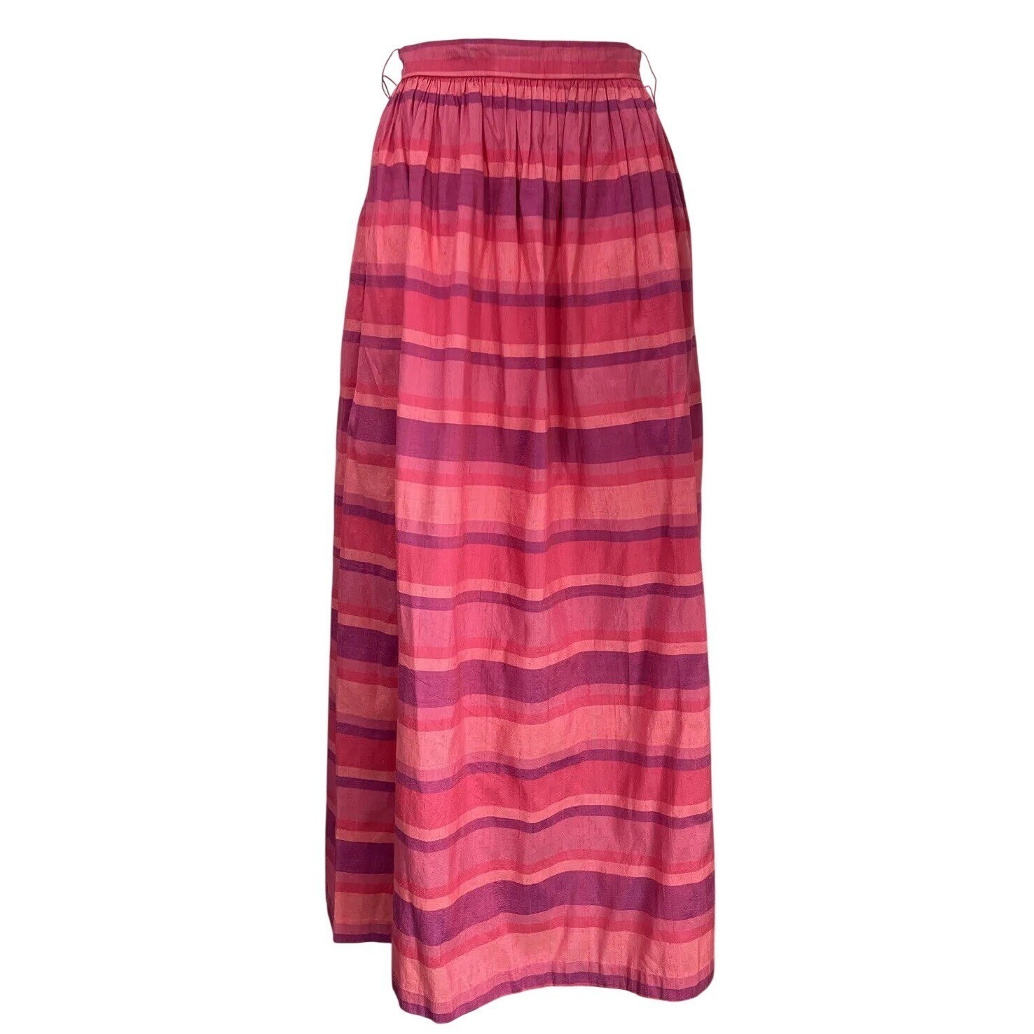 VTG 70s Victor Costa Silk Maxi Skirt Pink Multi Color No Belt Stripes Waist 28