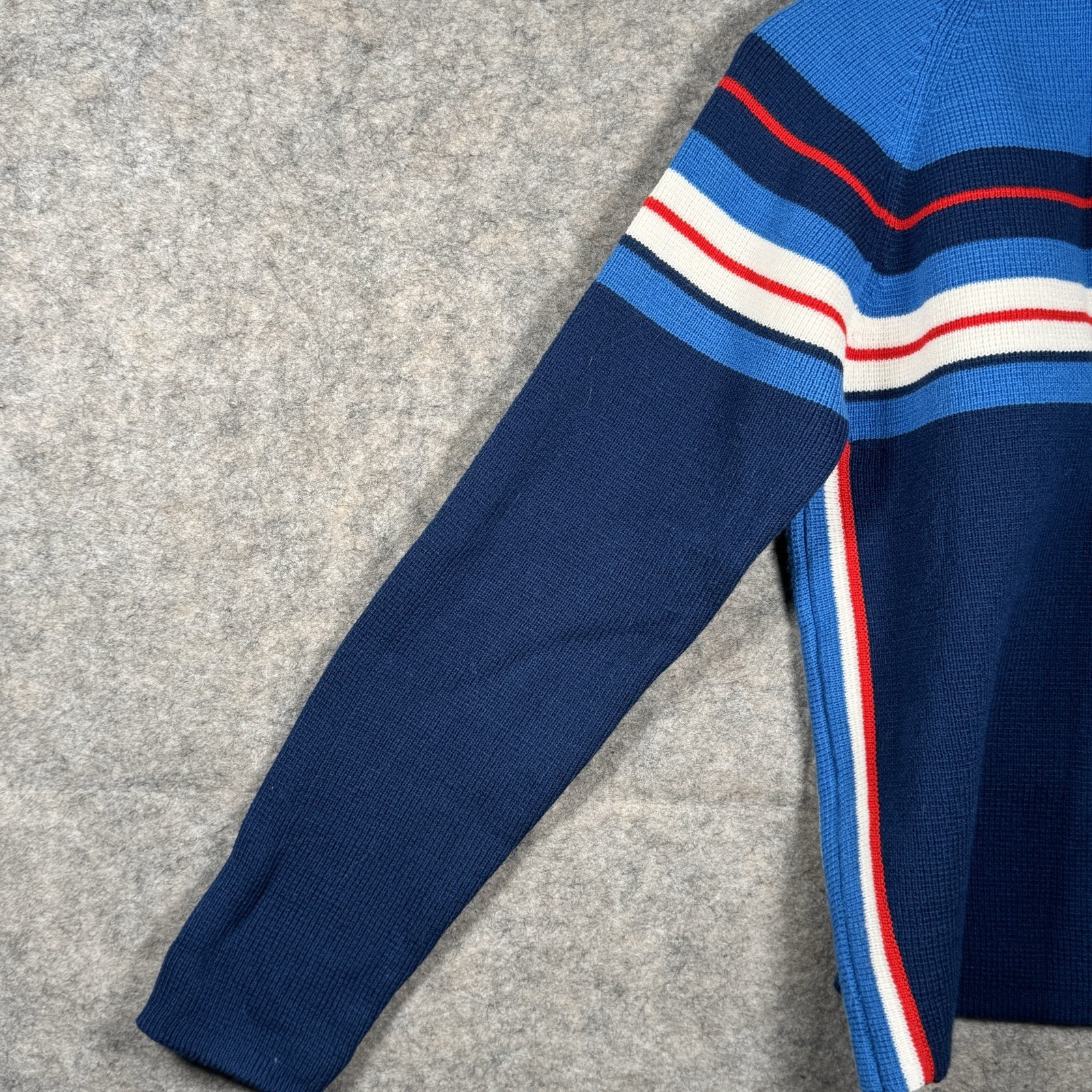 Vintage Womens Antler Brand Blue Red White Striped Knit Sweater Size L 19×25