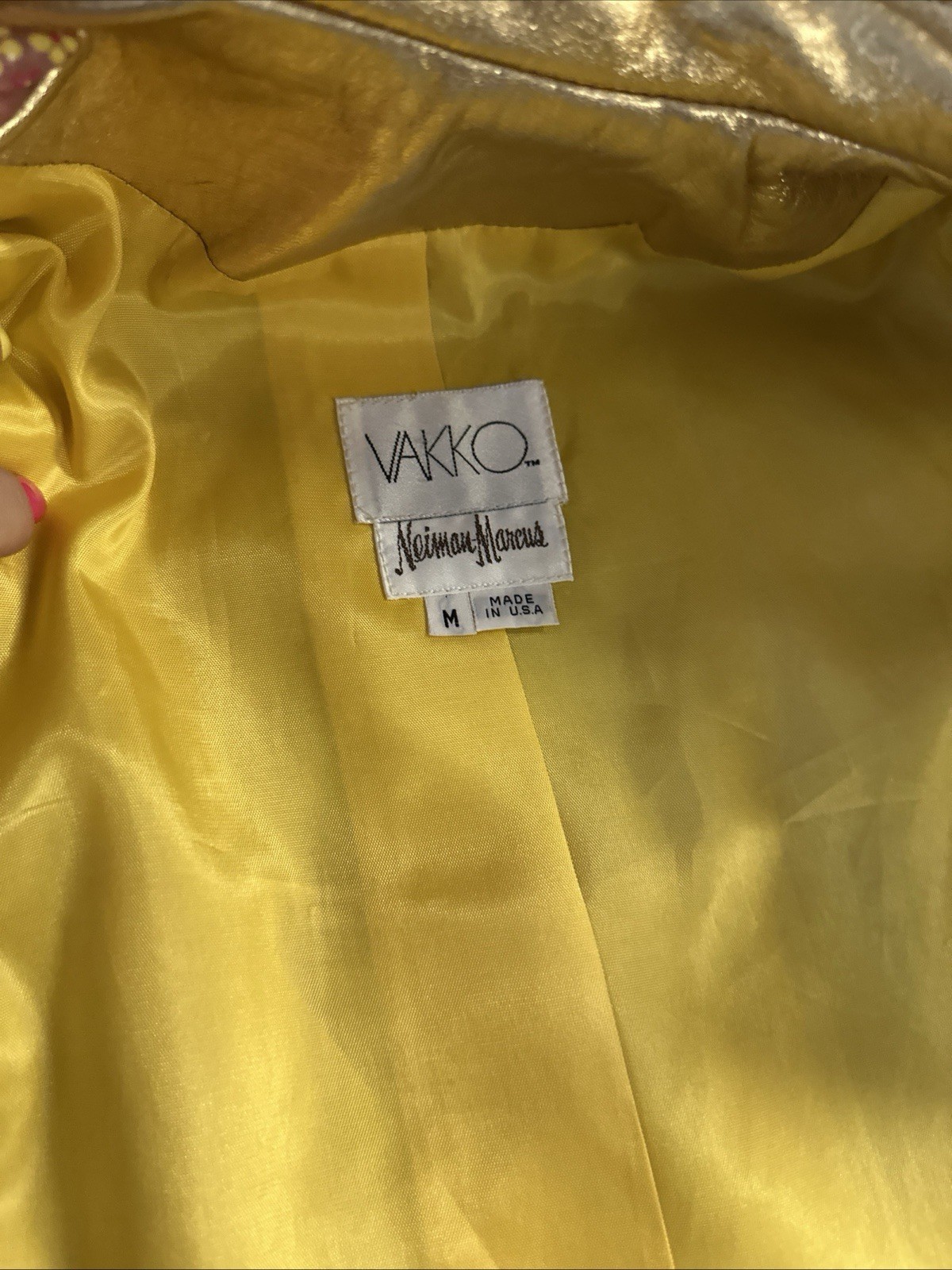 Vintage 80s VAKKO Neiman Marcus Gold Metallic Leather Jacket Bomber Medium USA