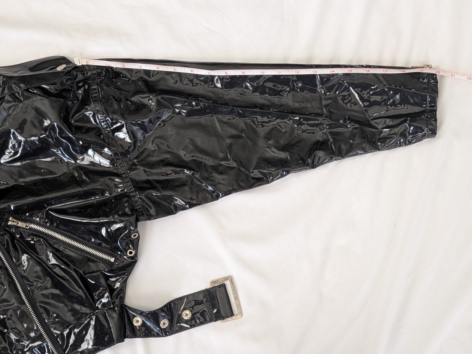 Vtg 80’s Shiny Black Vinyl Crop Moto Biker Jacket Glam Rock Punk New Wave Sz S
