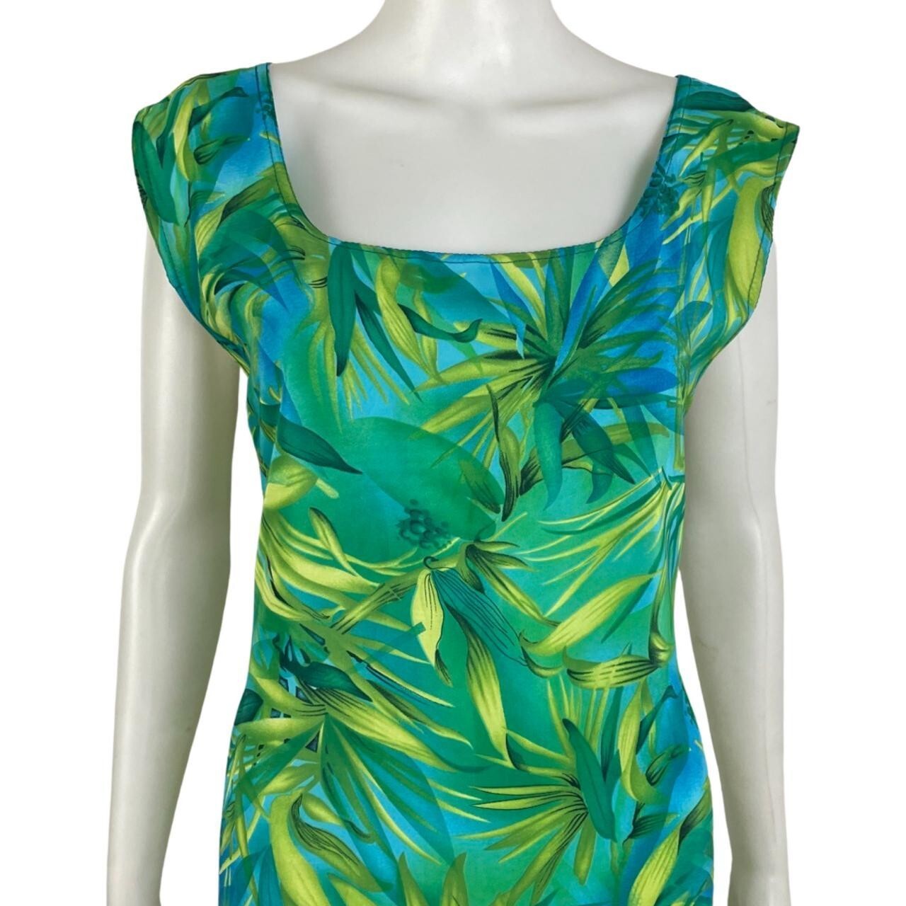 Vintage Tropical Dress Plus Size 1X/2X 1990s Floral Print Maxi Tie Back Waist