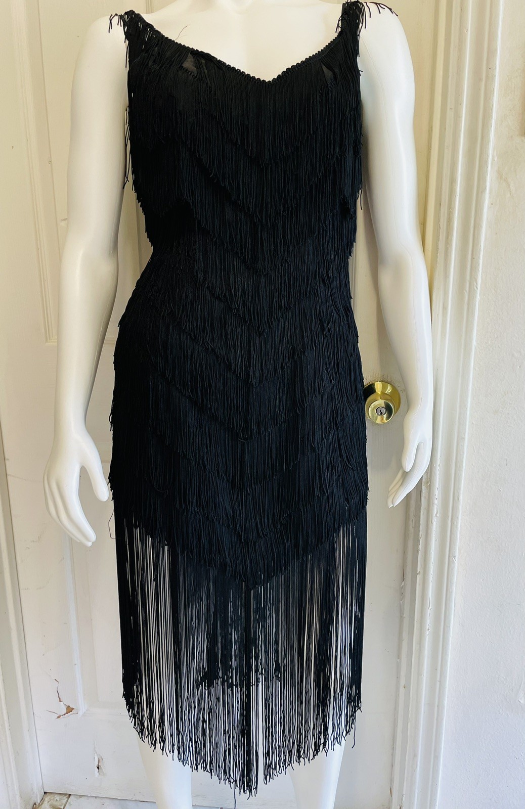 Vintage 80s TD4 by Electra Fringed Flapper Black Classic Dress Size 3/4 8