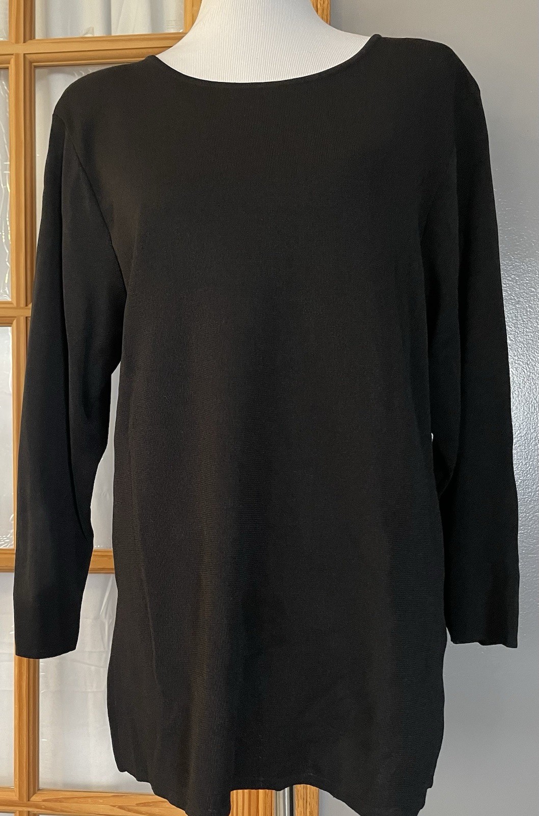 Vtg 80s Marlis Pullover Blouse Woman’s 1X Black Knit Short Sleeve Goth Career