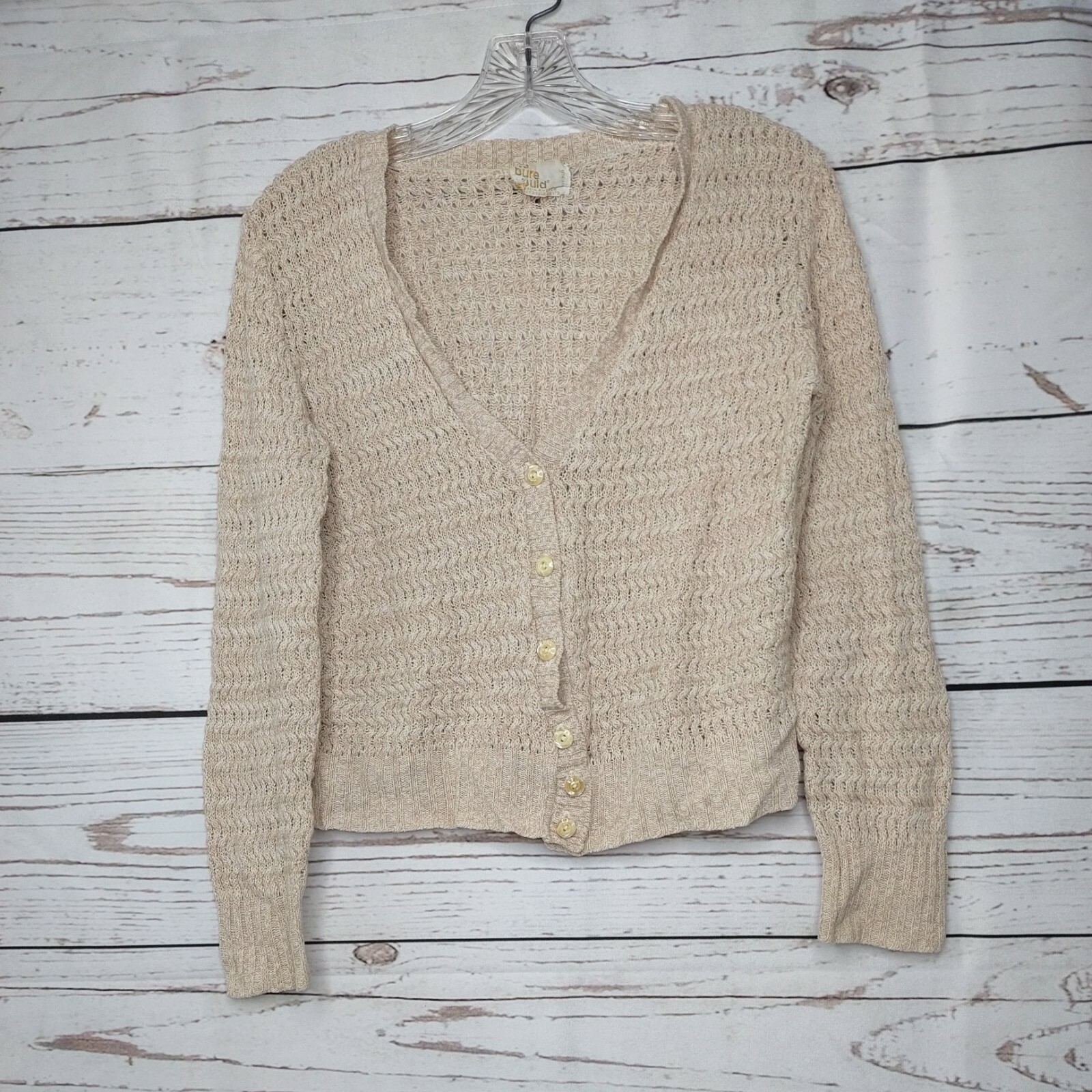 It’s Pure Gould Loose Knit Button Cardigan Sweater Vintage Tan/Pink Used