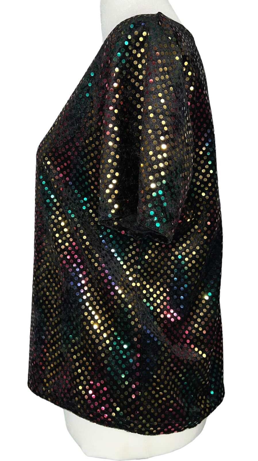 RAINBOW SNAKESKIN SEQUIN VELVET TOP SHIRT POP DIVA 1990s CLUB RAVE VINTAGE Y2K L