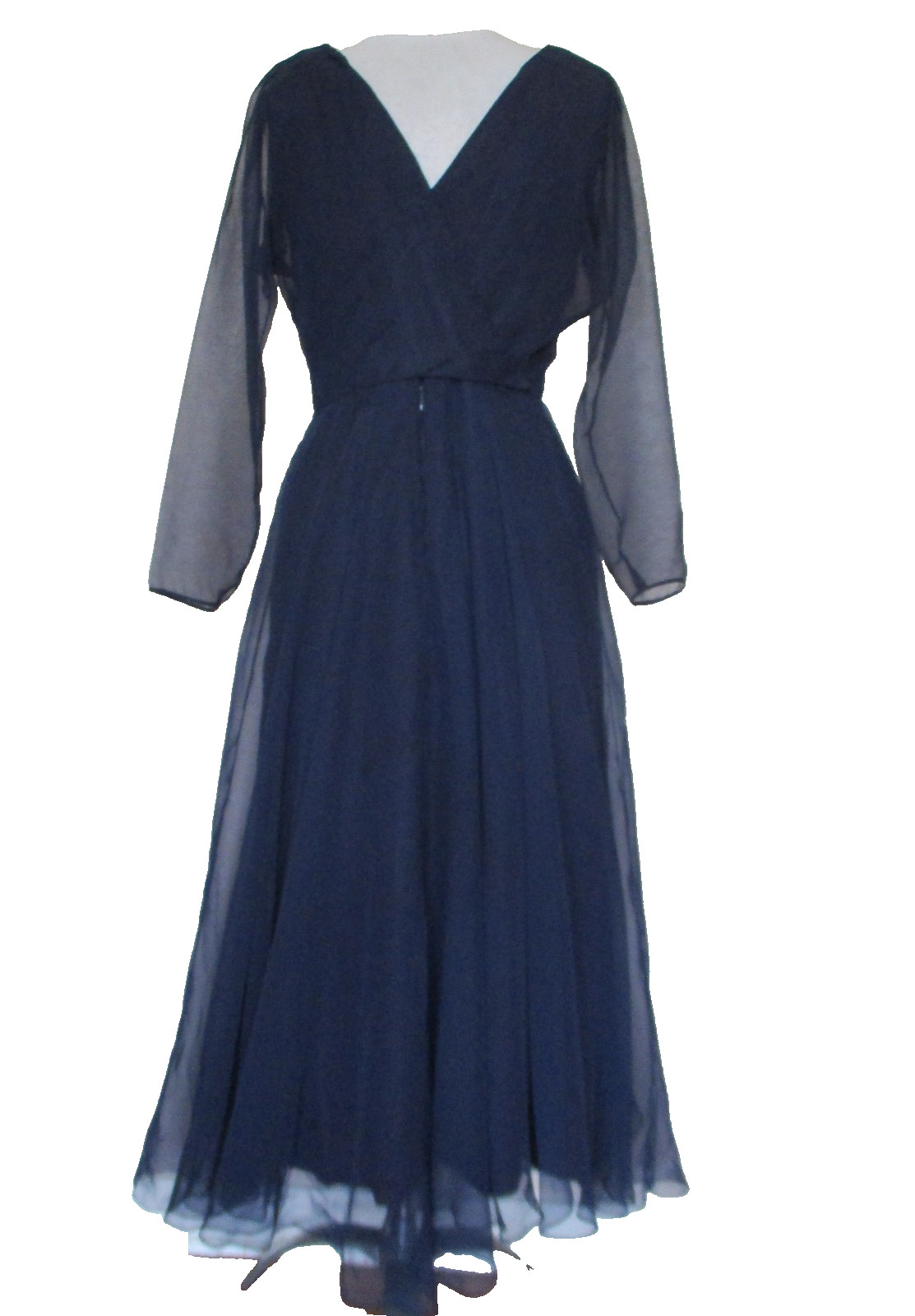 Vintage 70s Marita Anthony Muto Maxi Dress M Women Navy Blue Chiffon Gown