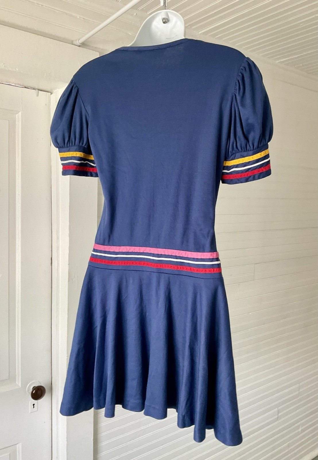 Vintage Sears Jr Bazaar Navy Blue Mod GoGo Sailor Dress Drop Waist Circa 1970’s