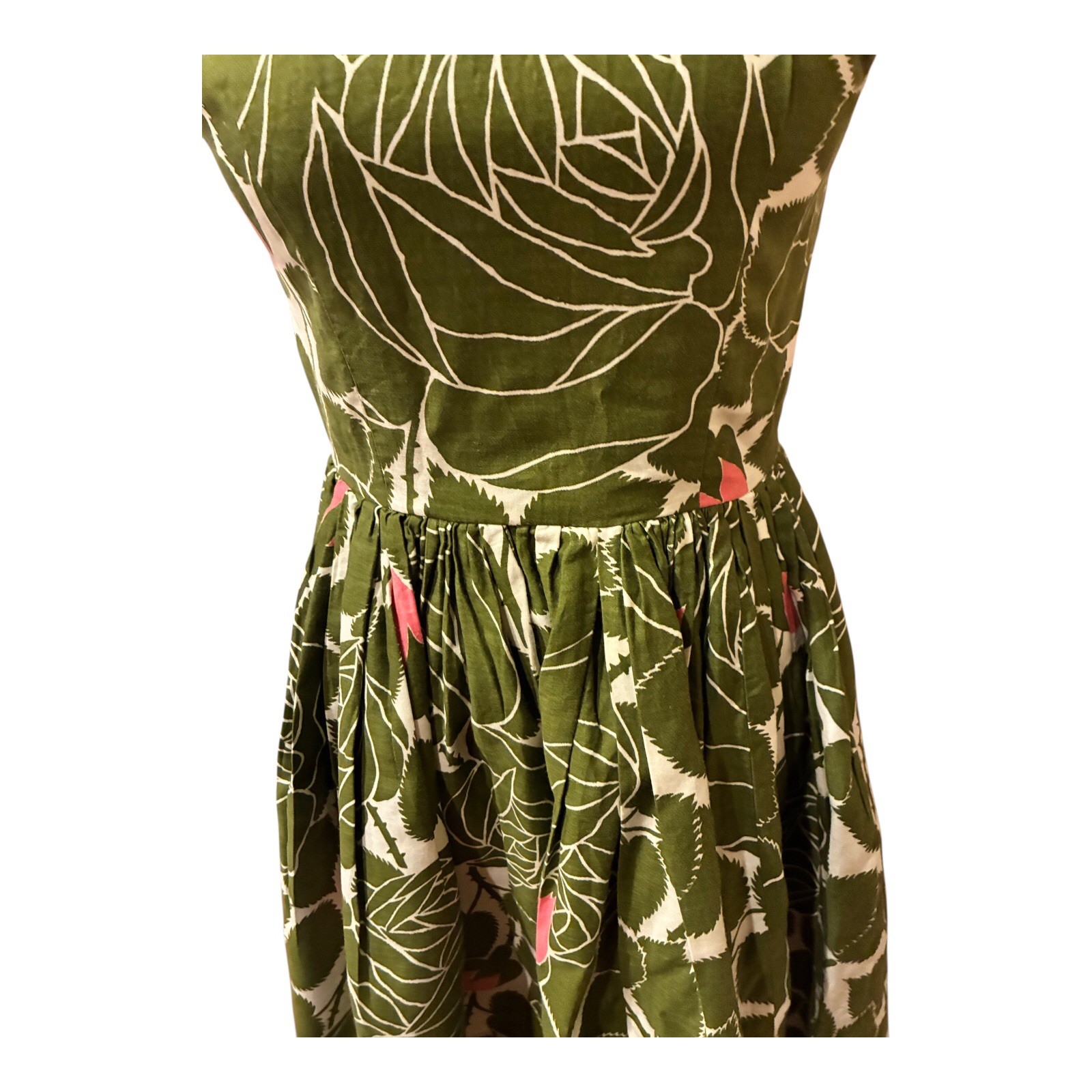 Vintage Everfast Fabrics Retro Green Floral Roses MCM Dress Fit & Flare XXS 00