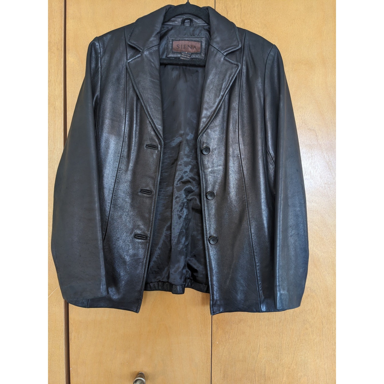 Siena Studio G-III Women’s Black Leather Blazer Jacket Size 8 Y2K Vintage