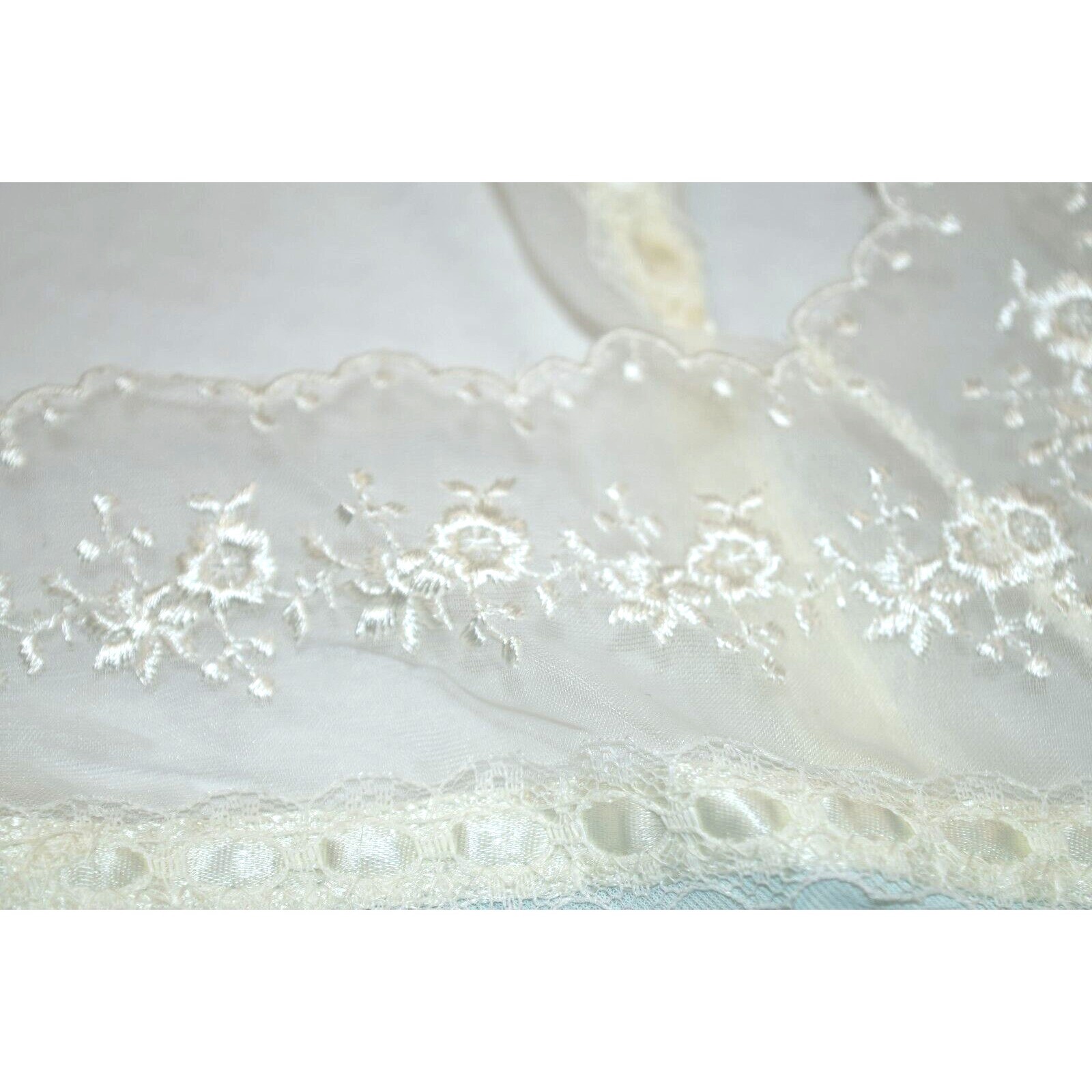 Camisole VTG Carol Brent 50s Powder Blue White Rose Lace Ribbon Straps S/M