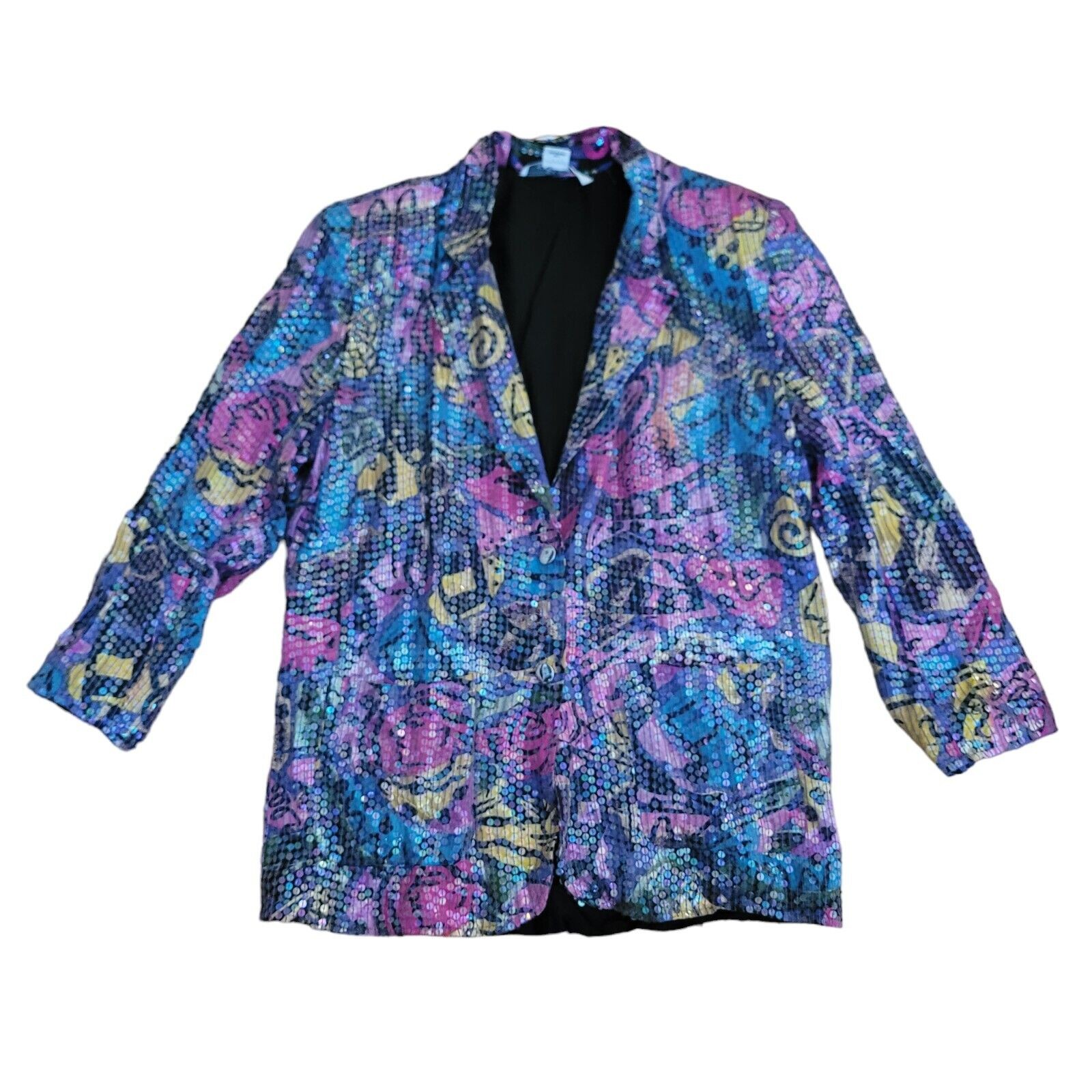 Vintage Sandy Starkman Picasso Sequin Blazer SZ S Retro 80s Jacket Shoulder Pads