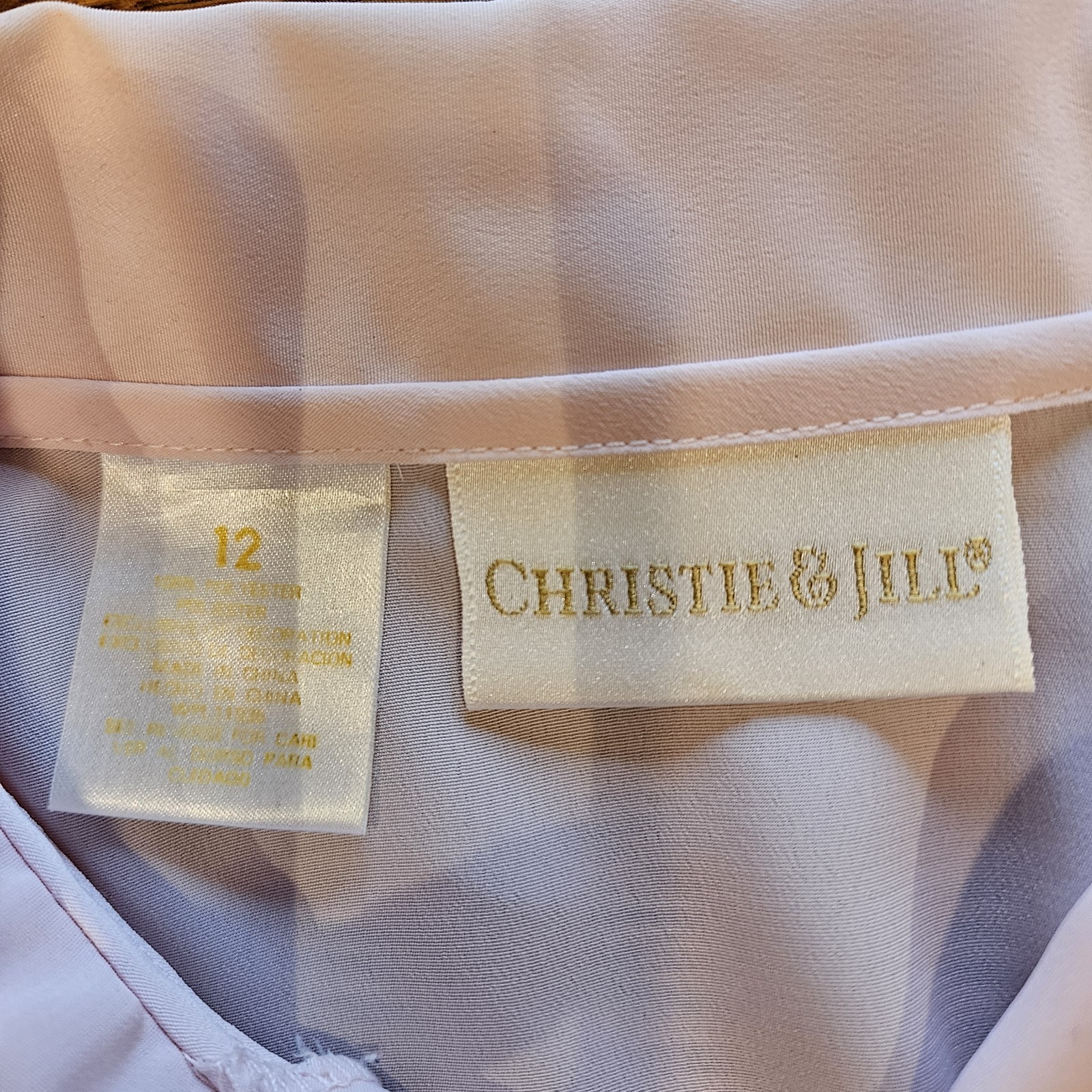 Christie & Jill Silk Embroidered Button Down Long Sleeve Blouse Pale Pink 12