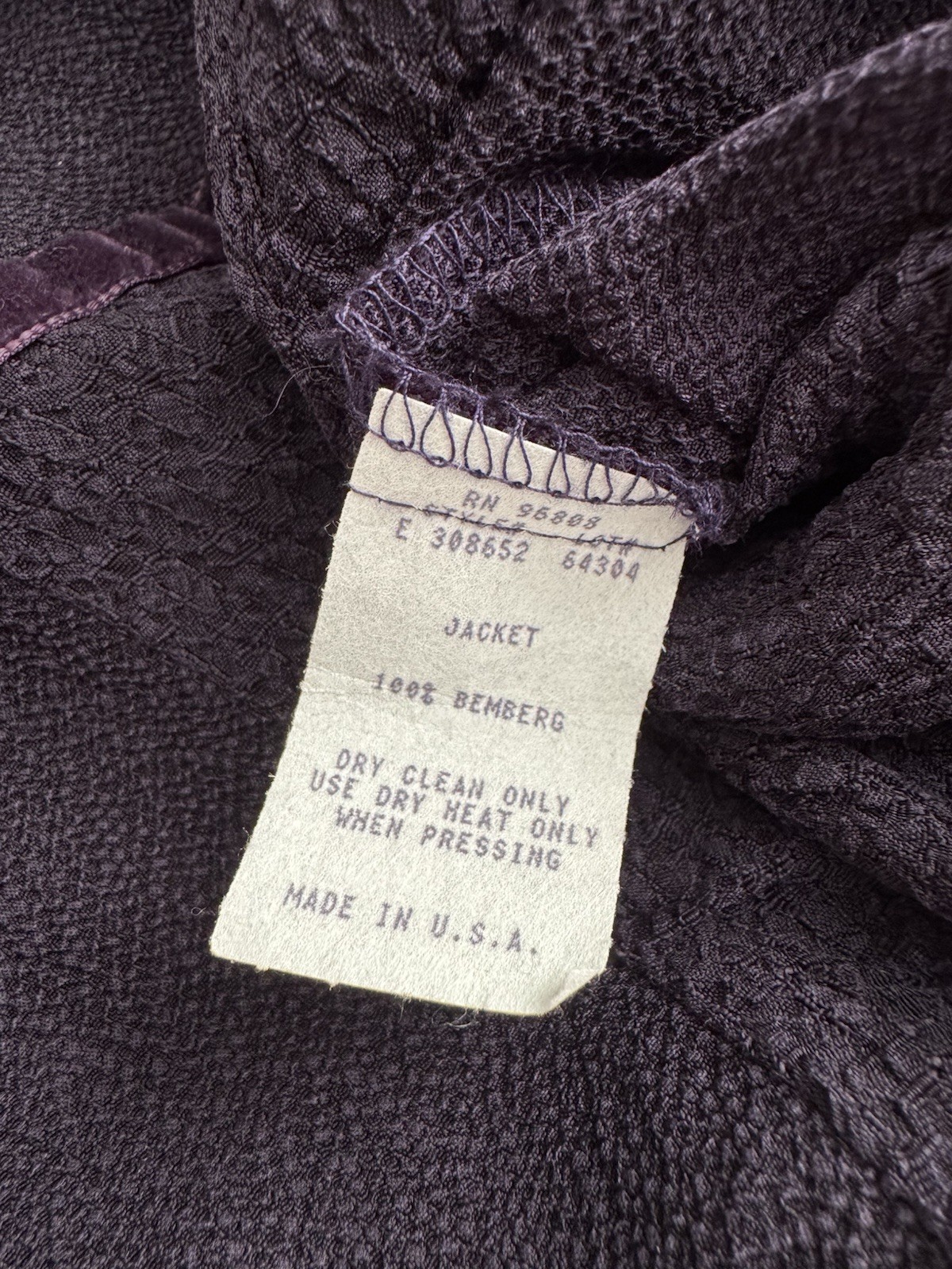 Vintage Bemberg Purple Cardigan Blouse Blazer Velvet Ribbon Brass Buttons USA