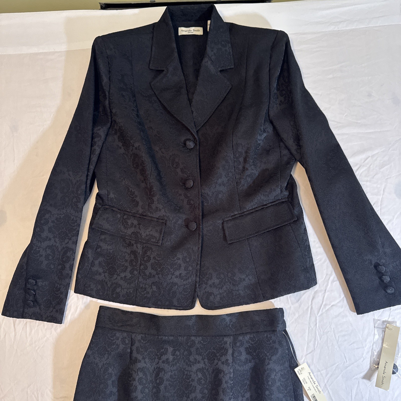 Vintage Amanda Smith Blazer And Skirt Set Black Women’s Size 8 NEW Gorgeous Rare