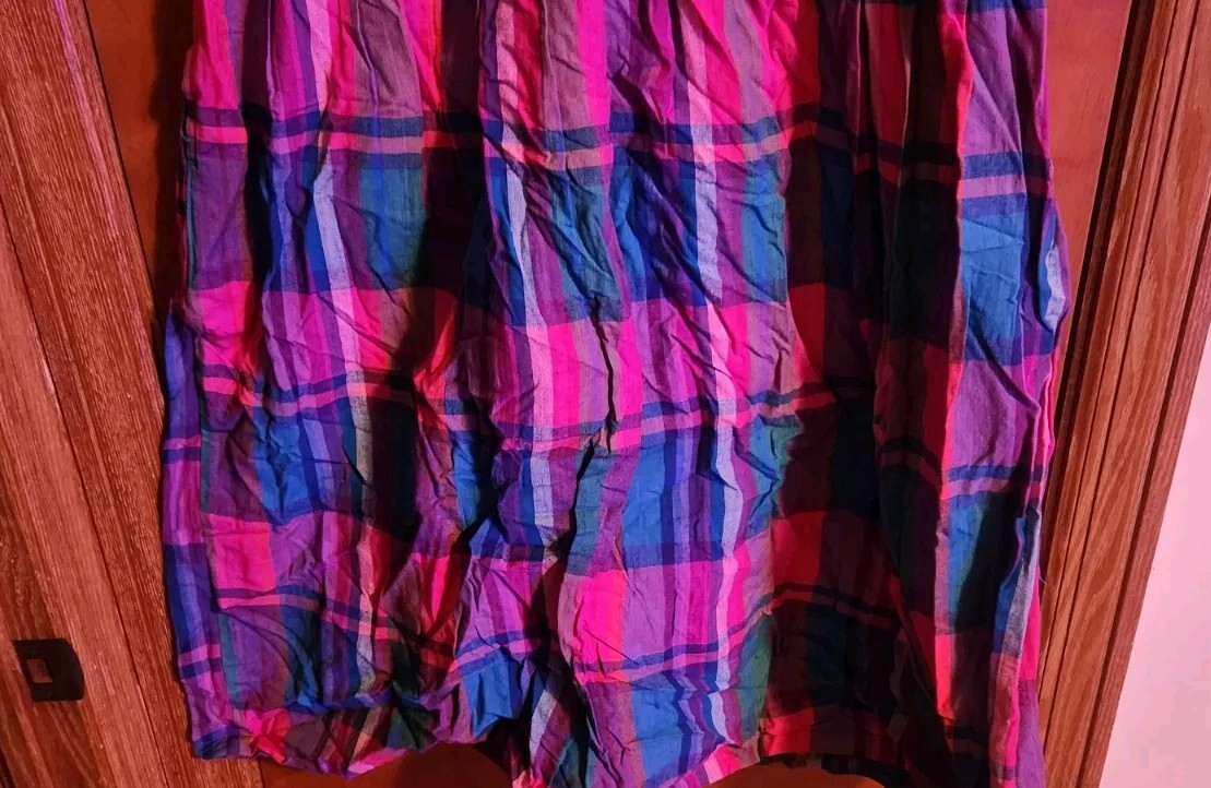 VTG Nouveau Gacer Sleeveless Dress M 100% Cotton Plaid Long Multicolor