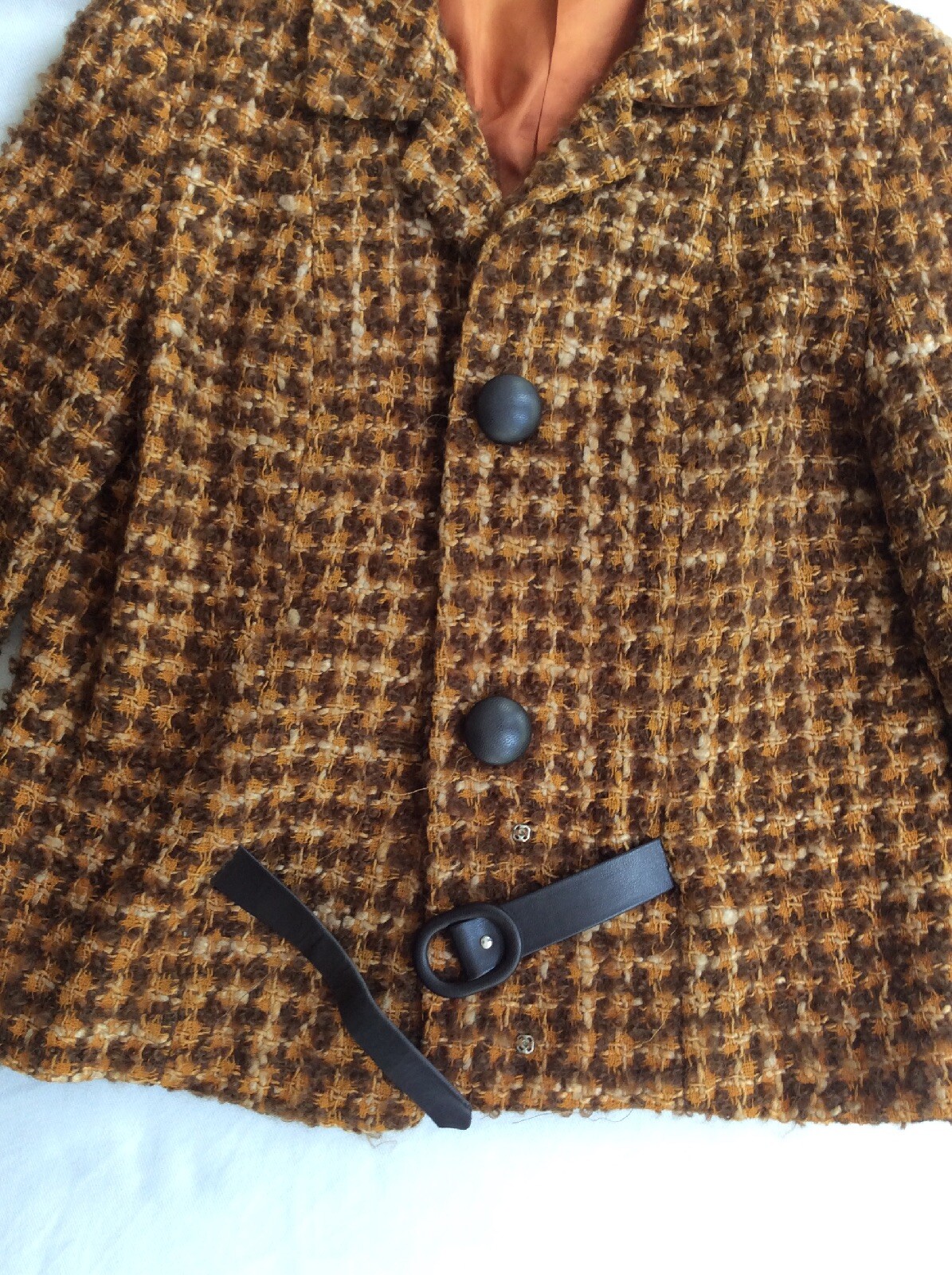 Vintage wool short Jacket 1960 era size M Phyllis boucle brown