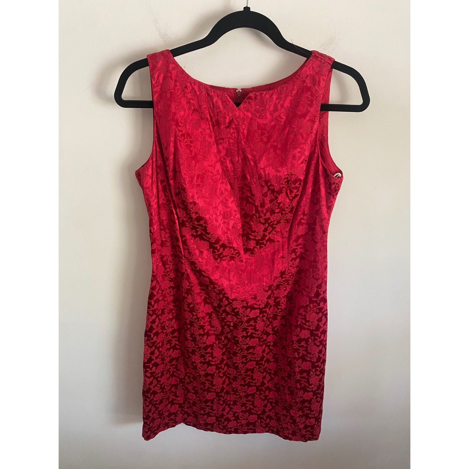 Be Smart Vintage Red Floral Devore Mini Dress Sleeveless Sheath 7/8 USA