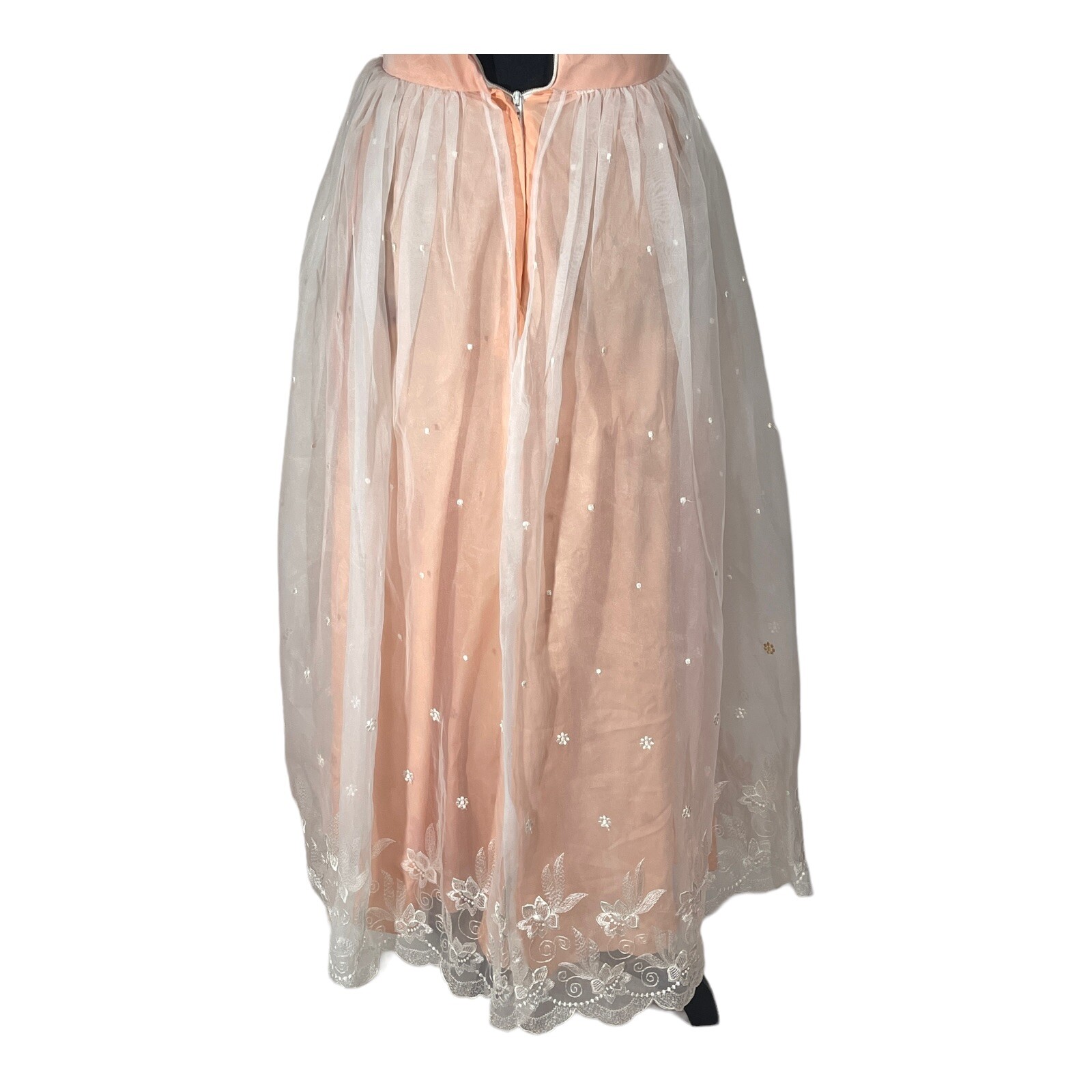 VTG 70s Party Tea Dress Women 5/6 Bridesmaid Chiffon Peach White Easter Prom