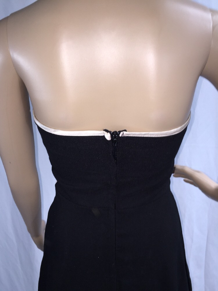 Vintage 90s BCX Strapless Party Dress Juniors Size 5 Black Ivory Satin Trim Bow