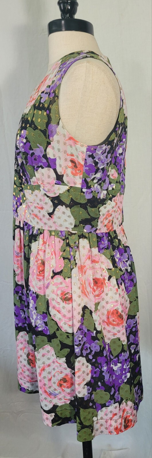 Vintage 70s California Sleeveless Spring Floral and Gold Lurex Maxi Dress Sz. Sm