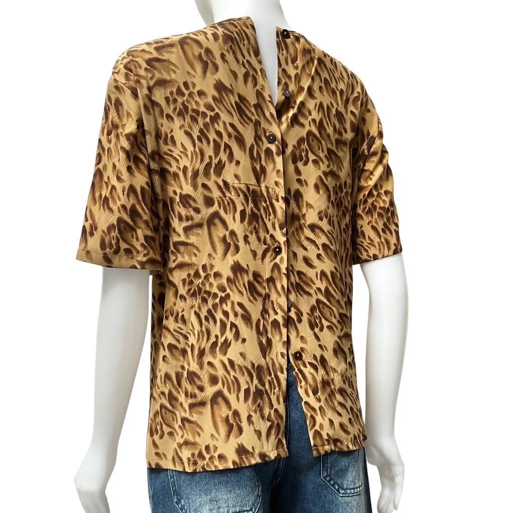 Vintage 90 Dana Buchman Silk Leopard Print Blouse Brown Office Siren Mob Wife 8
