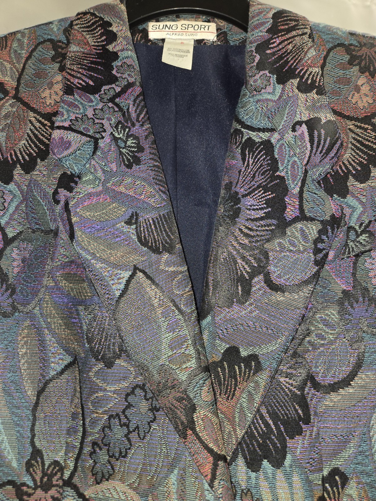 Vintage Womens Floral Tapestry Blazer By Sung Sport Alfred Sung Lined Size 6