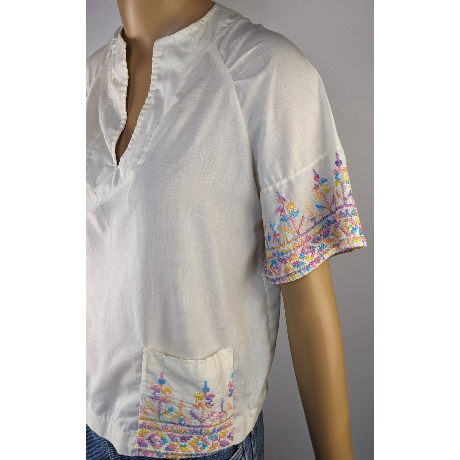 Spare Parts California vintage embroidered cotton top 70s hippie blouse pockets