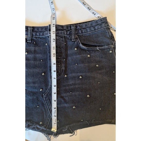 Reformation Black Denim Mini Skirt Sz 28 Pacific Wash Studs Goth Festival EUC
