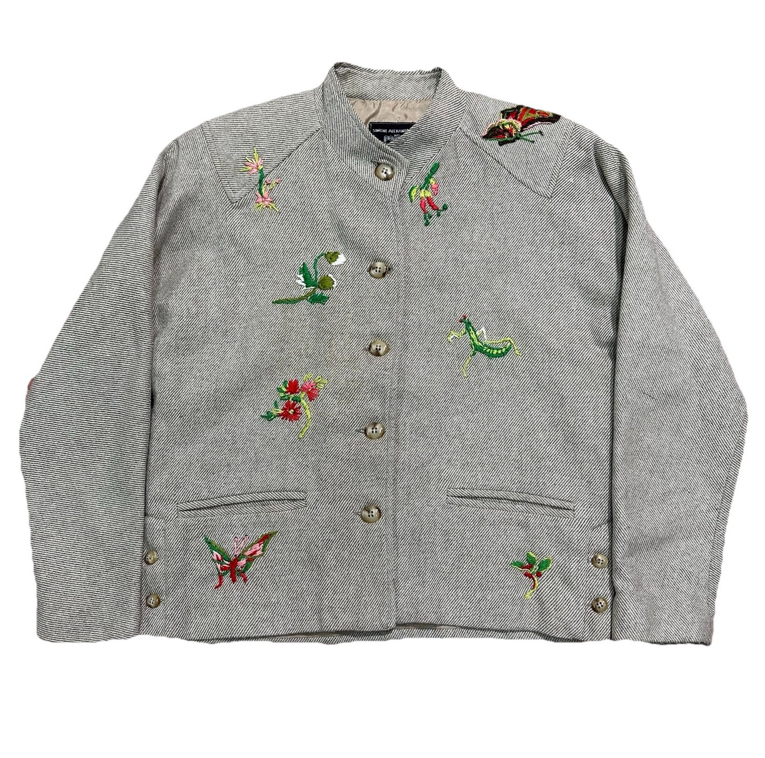VTG 70’S SIMONE ALEXANDER WOOL WHIMSICAL CROP M WOOL JACKET INSECTS FLORAL (22)