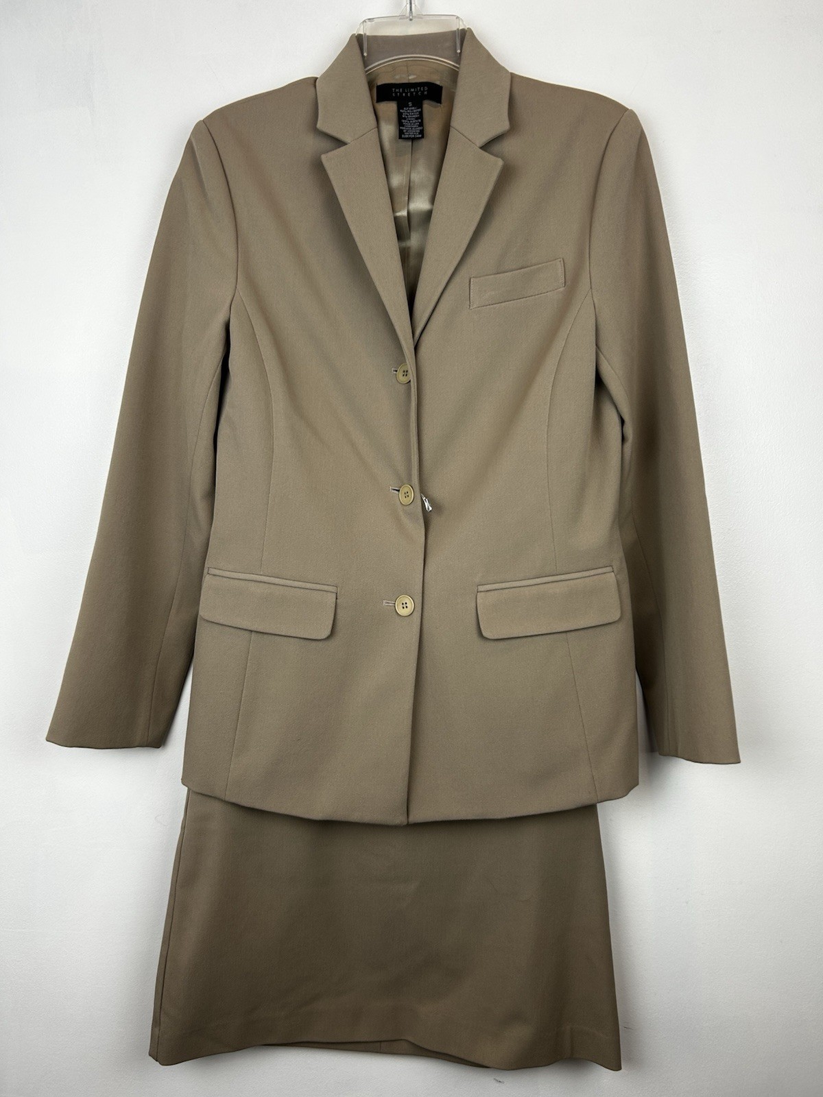 Vintage Skirt Suit Set Women 2 Mini Beige Blazer Stretch Capsule Minimalist