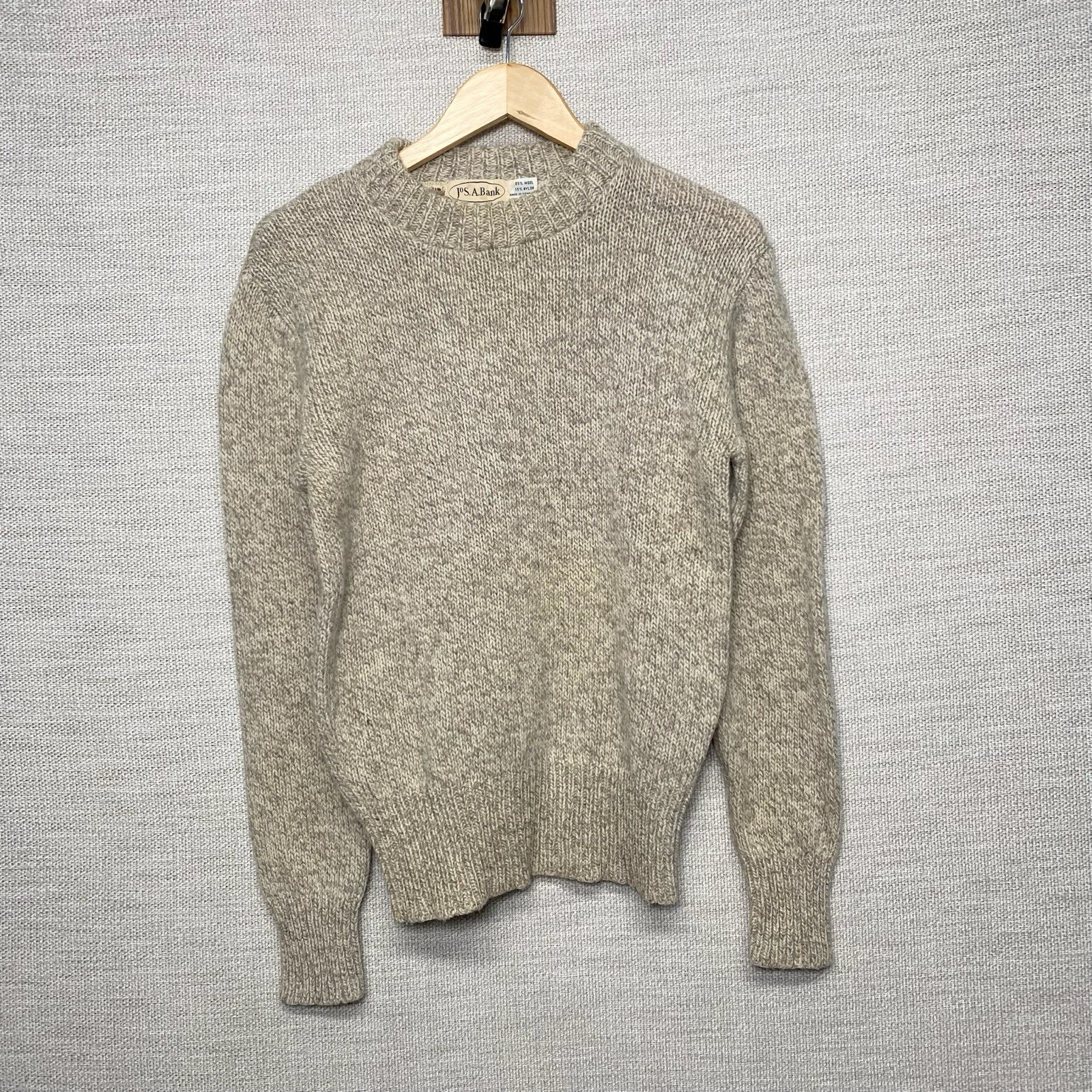 80s Jos A Bank Sweater M Womens Ribbed Knit Oatmeal Grandpa Chic