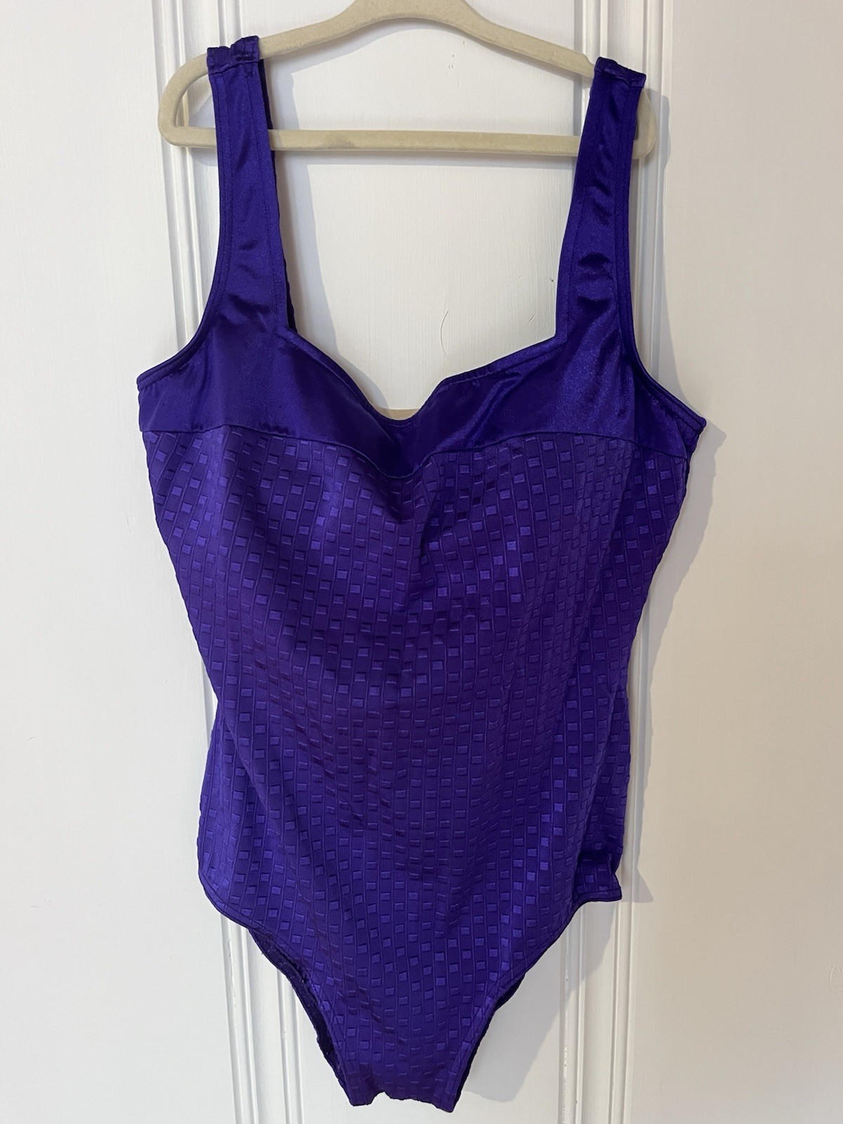 Vintage Maillot Batted 80s Swim Suit Size 12 C/D Purple Geometric Padding