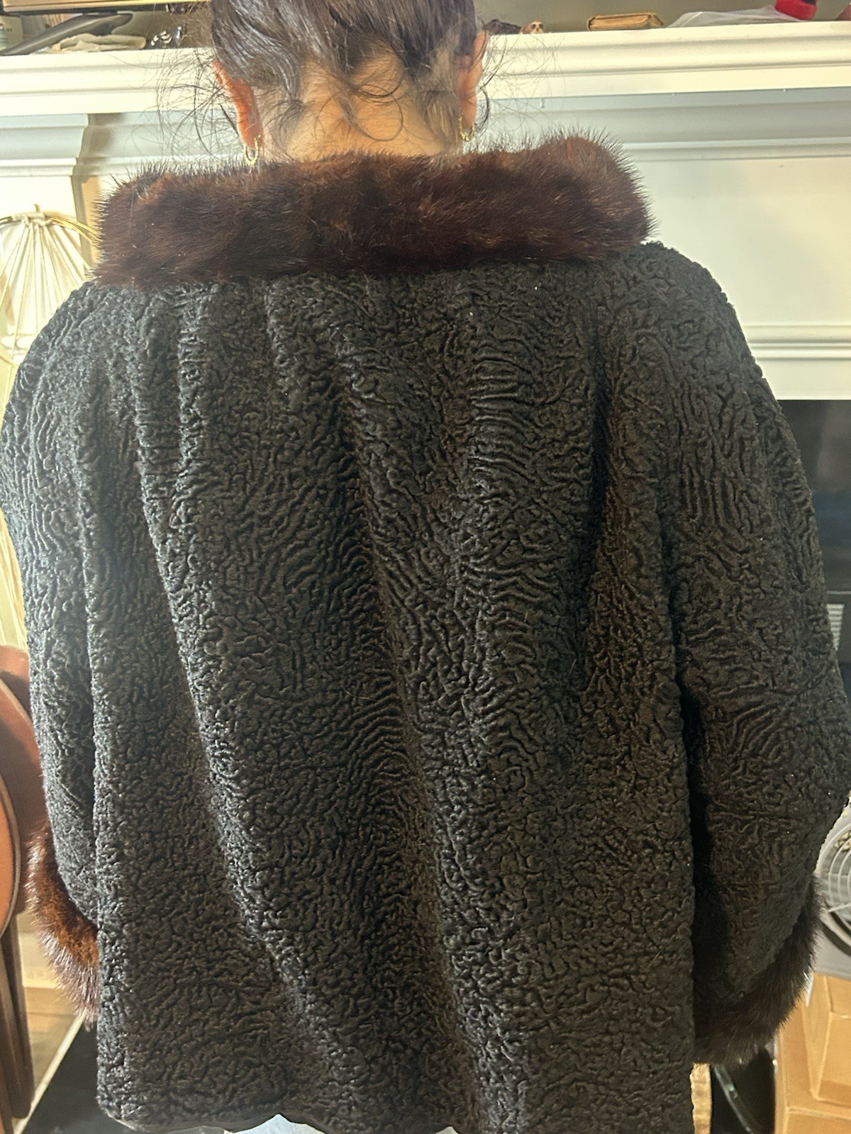Vintage Persian Lamb Wool Swing Jacket Mink Fur Trim Mid Century Old Hollywood S