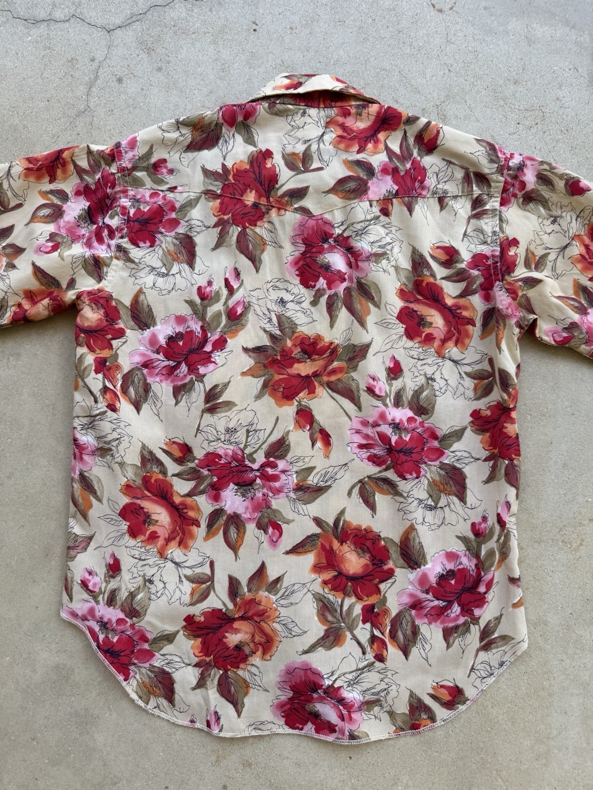 H Bar C Western Pearl Snap Ruffle Blouse Floral Rockabilly Shirt USA S Vintage