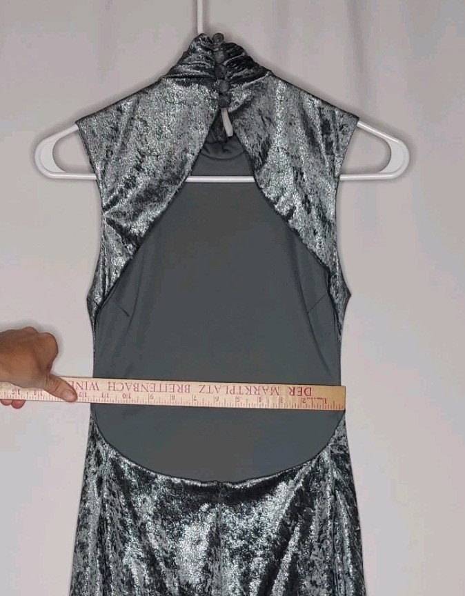 De Laru Sheila Yen Velvet Open-Back Midi Dress Jr 3/5 Gray Sheath 90s Formal