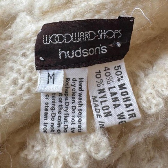 Vintage 60 / 70s Mohair Blend Knit Sweater Lace High Neck Size Medium