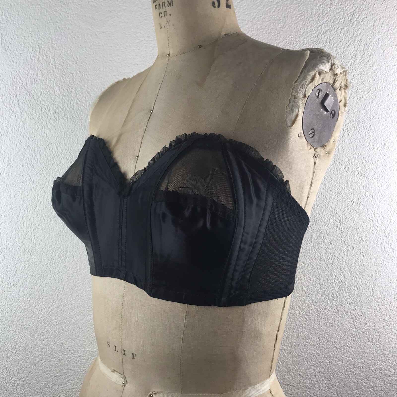 Vintage l 50s 32 RARE Flexees Peekaboo Peaked Mesh Burlesque Pinup Bullet Bra