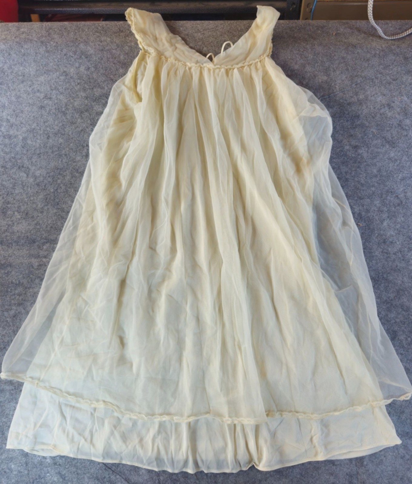 1960s Vintage Babydoll Sheer Ivory Nylon Nightgown Peignoir Set Lace Detail READ