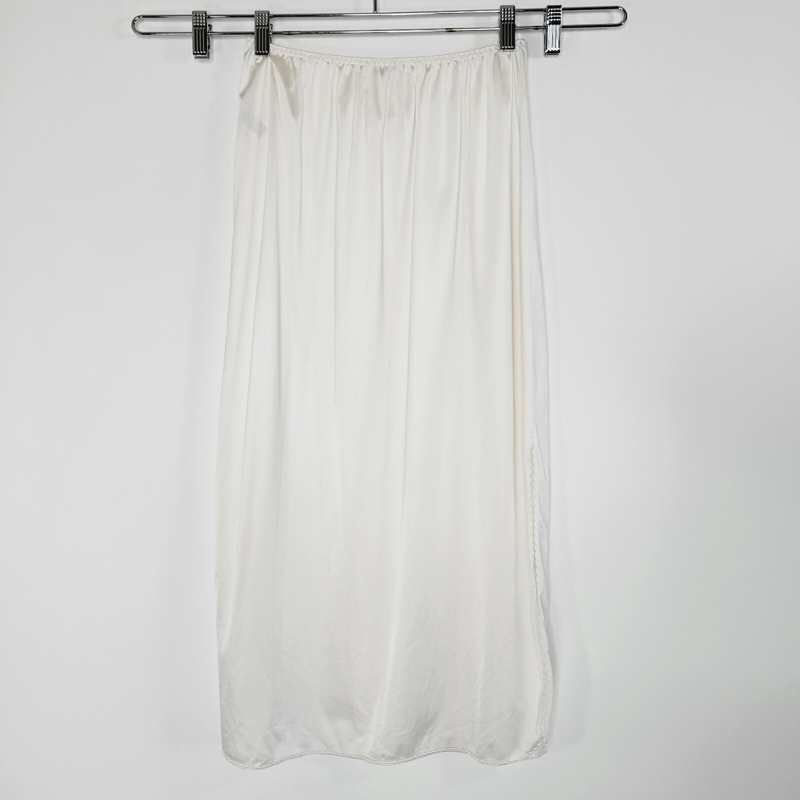 Vintage VANITY FAIR Ivory Pearl Midi Slip Skirt Size L Side Slits Elastic Waist